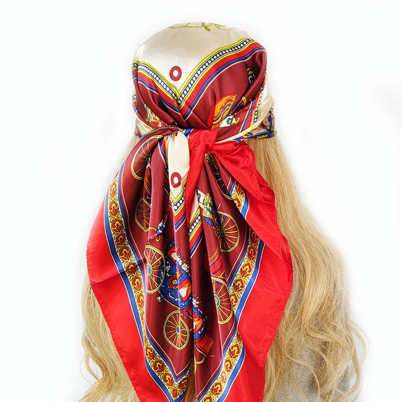 Retro Women Silk Scarf Bandanna Fashion Bohemian Pattern Square Hijab Lady Wrap Headband foulard muffler