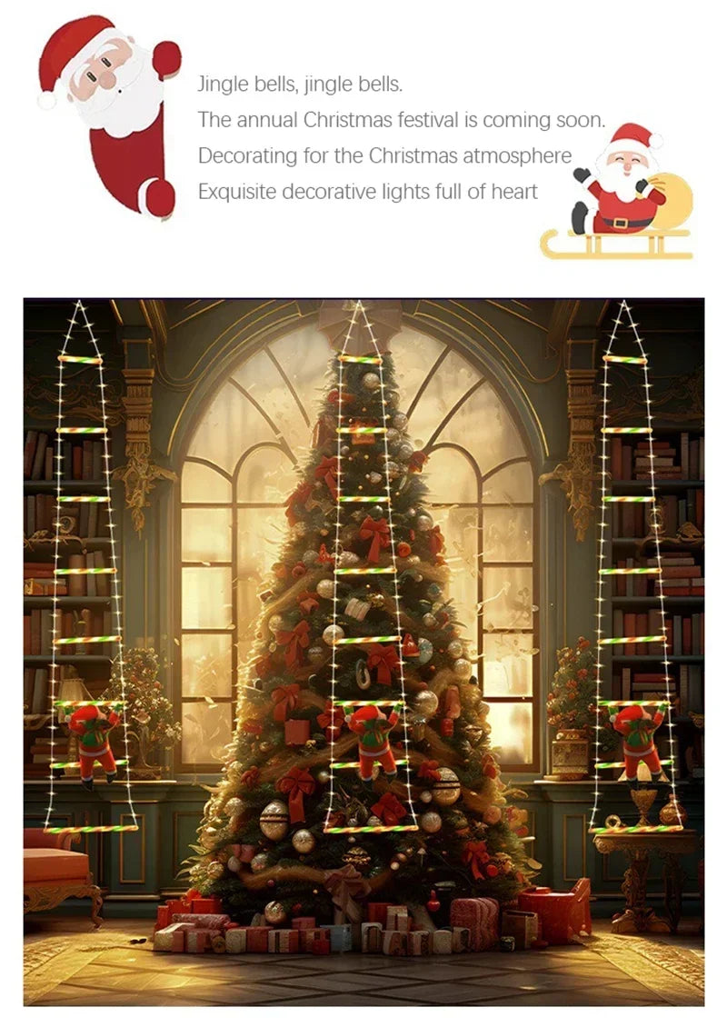 Christmas Decoration LED Ladder Light Strip Climbing Santa Claus Outdoor 8 Modes Christmas Tree For Home Window Christmas Decor
