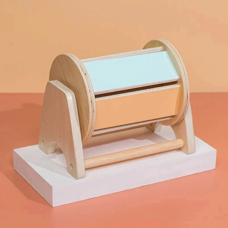 Montessori Coin Ball Box  Toy Wooden Object Permanence Box Macaroon Color Spinning Drum Drawer Box Educational Toys