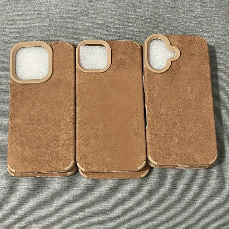 Luxury Matte Lambskin Faux Leather Phone Case For iPhone 17 16 Pro Max Air 15 14 Plus Shockproof Cover