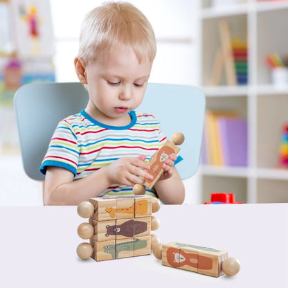 Montessori Silicone Toy for Baby Wooden Rotating Animal Jigsaw Puzzle  Ring The Bell Rotary Rattle Toy  Baby Gift Wooden present