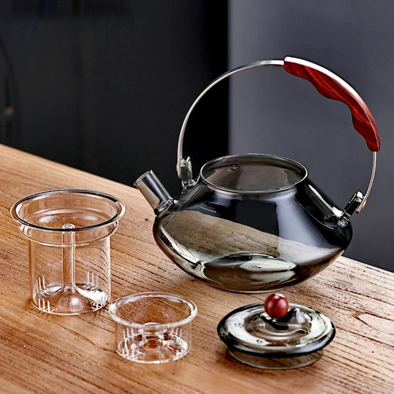 Kung Fu Tea Set Beam Glass Teapot Pottery Stove Tea Water Separation Tea Pot Cooking and Steaming Dual Purpose Tea Kettle