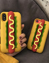 INS Cute Cartoon Funny Hot Dog Sausage 3D Vivid Phone Case For iPhone 16 15 14 13 Pro Max Plus Creative Soft Back Cover