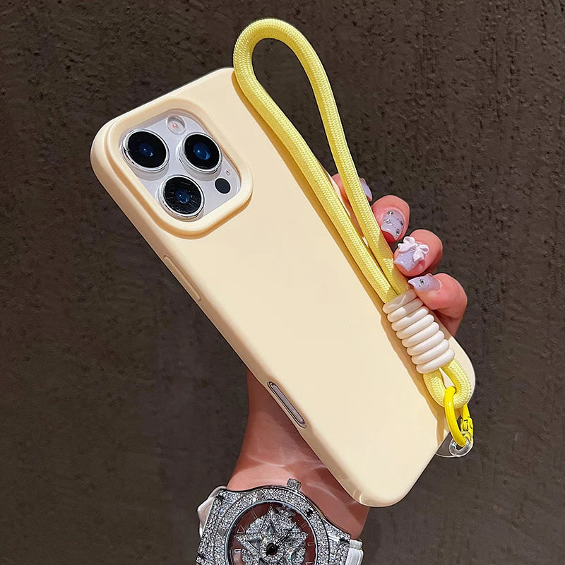 Dopamine-Inspired Silicone Solid Color Simple Phone Case for iPhone 17 16 Pro Max Air 16 Plus 15 14 With Lanyard Cover