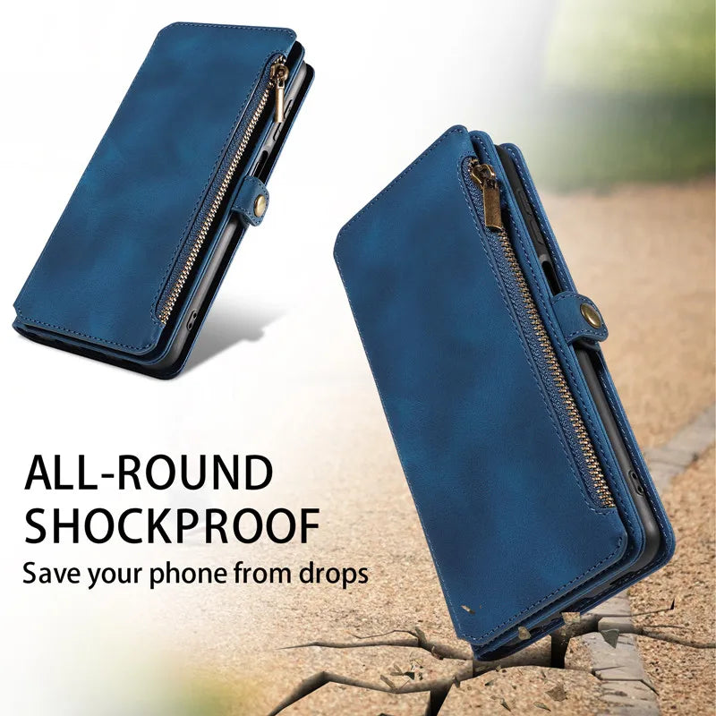Luxury Leather Flip Wallet Case with Lanyard for Samsung Galaxy S26 / S25 / S24 / S23 Ultra & Plus – Magnetic Full Coverage Phone Bag Cover