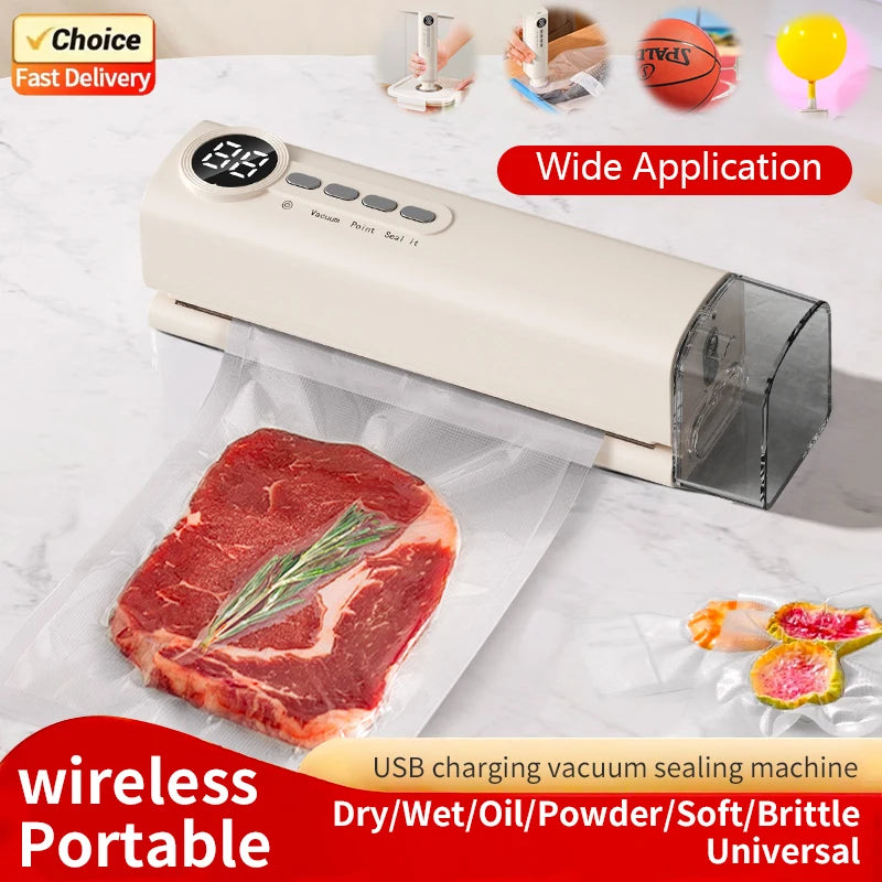 Mini Cordless Vacuum Sealer with Digital Display – Rechargeable Food Bag Vacuum & Heat Sealing Machine for Kitchen Storage