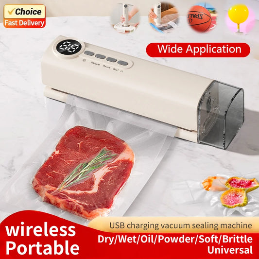 Mini Cordless Vacuum Sealer with Digital Display – Rechargeable Food Bag Vacuum & Heat Sealing Machine for Kitchen Storage