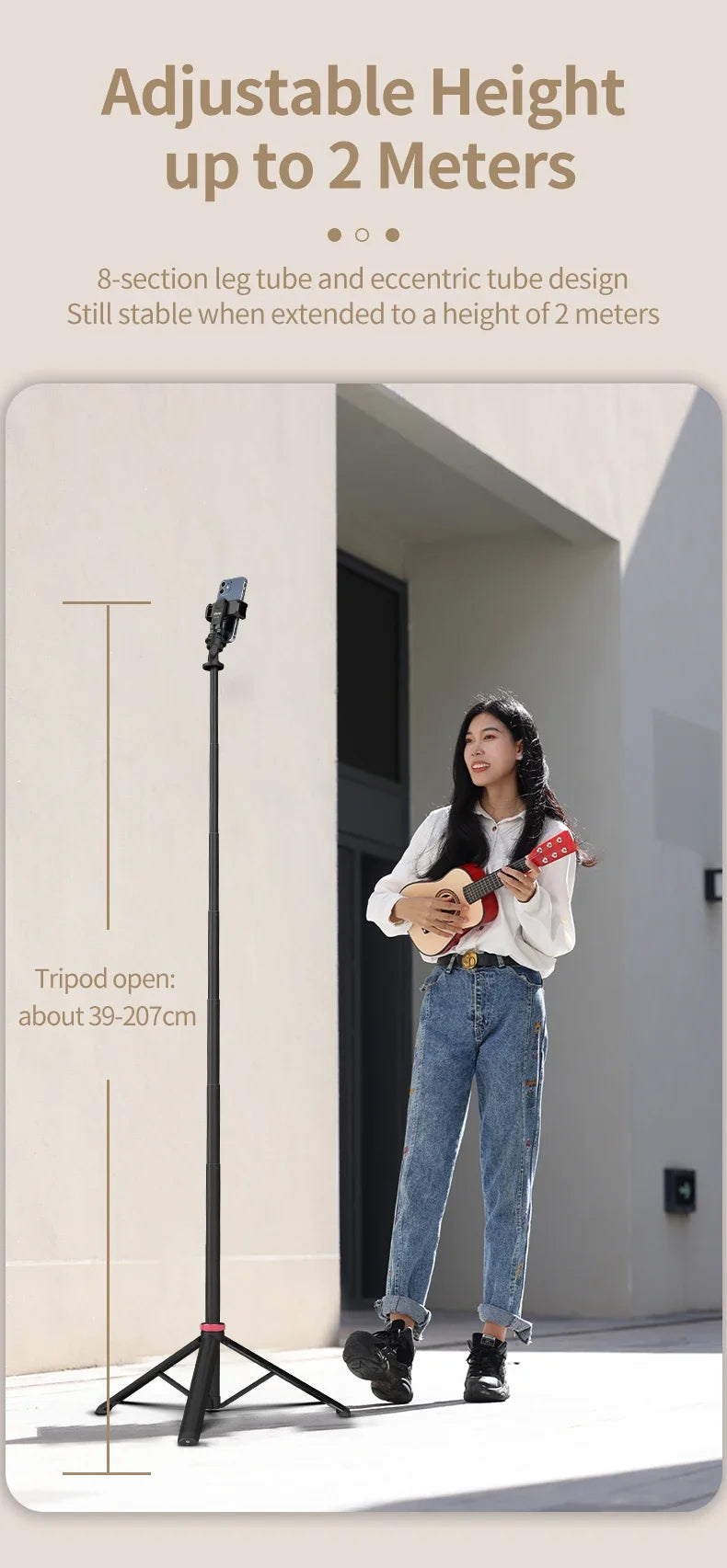 Portable Universal Tripod Aluminum Alloy Camera & Fill Light Holder Lightweight Extendable