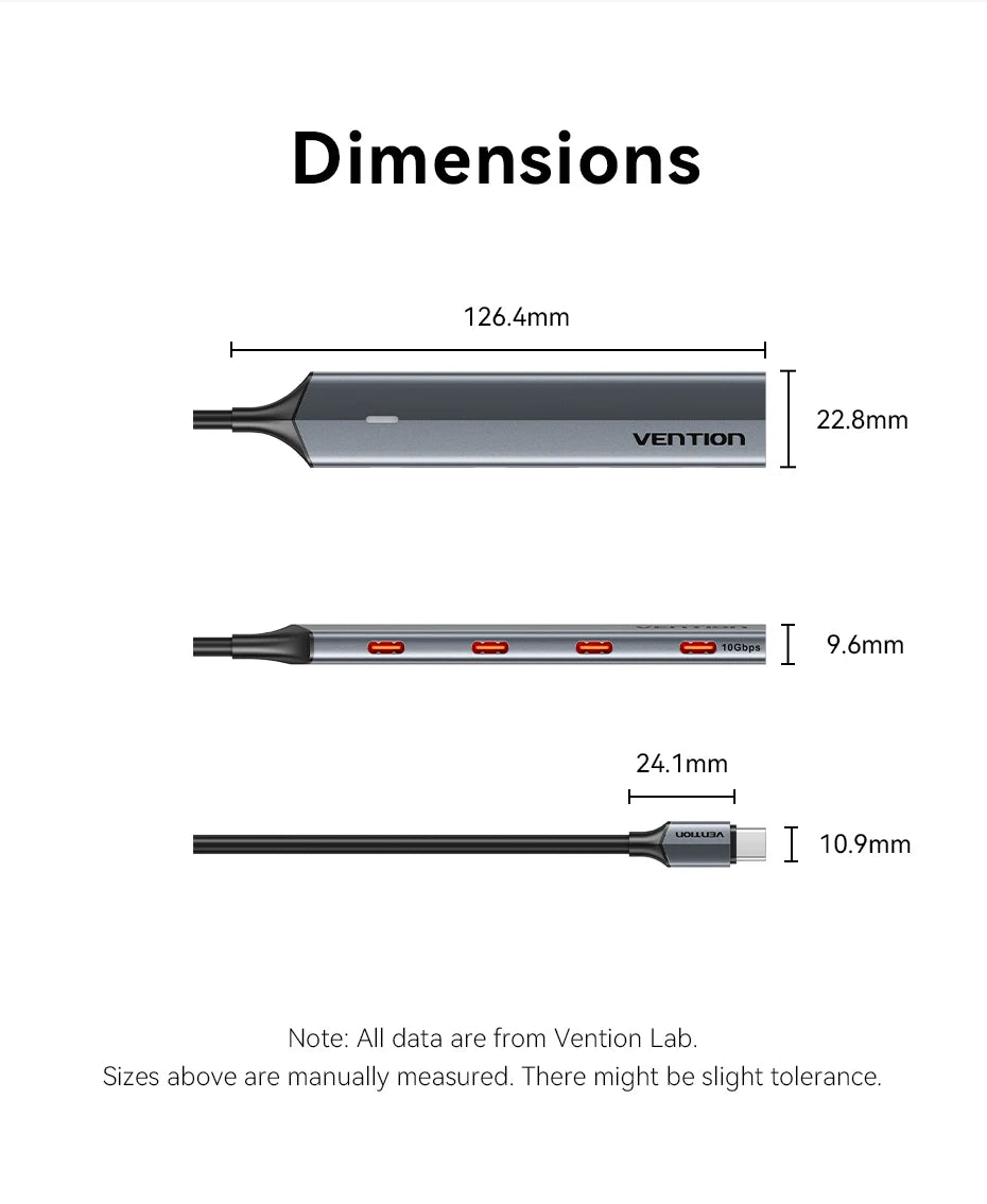 10Gbps USB3.2 Gen2 HUB for PC Laptop MacBook Air/Pro Desktop Portable Multi Port USB C Splitter Hub