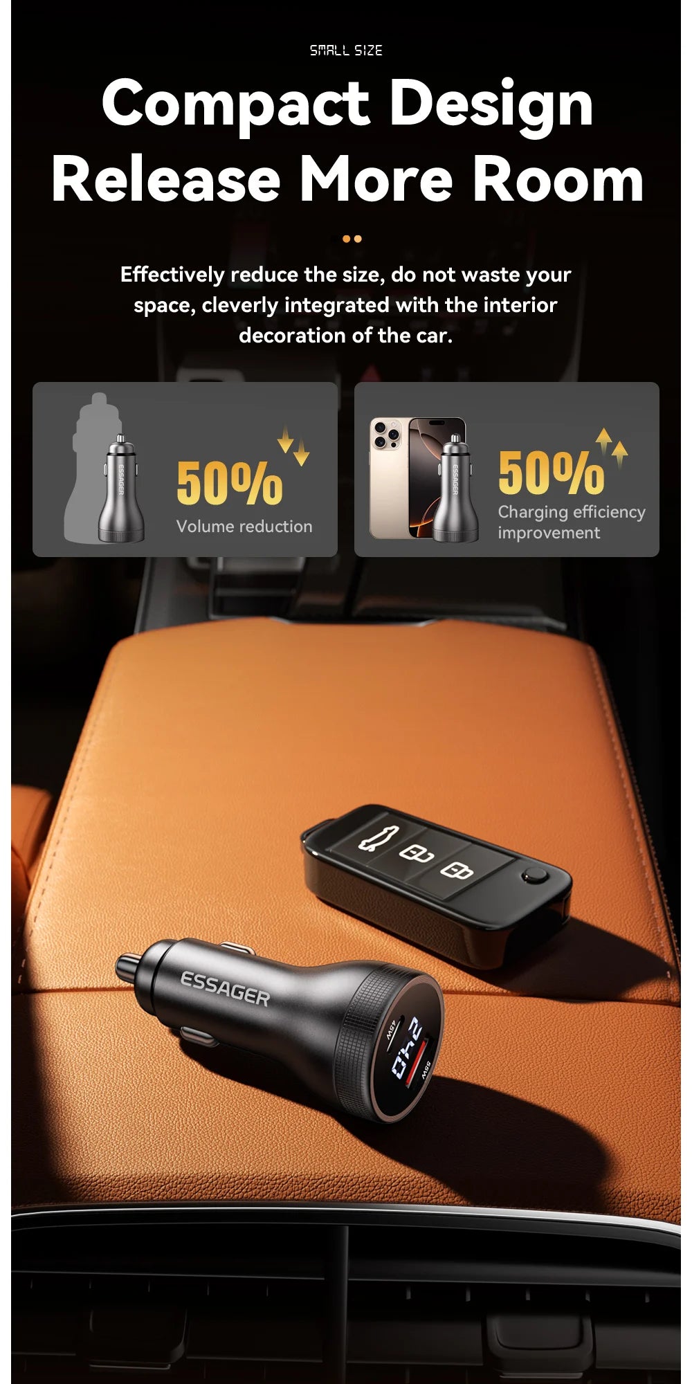 100W USB C Car Charger PD 3.0 QC 4.0 Fast Charging Dual Port Type C + USB Adapter