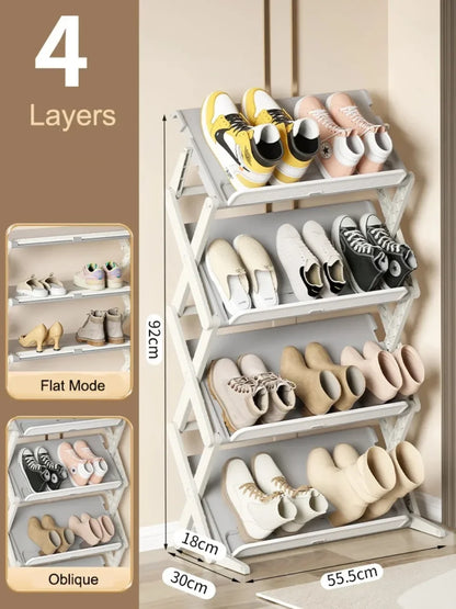 Foldable Shoe Rack Narrow Shoe Organizer Adjustable Shoe Shelf Space Saving Simple Installation-Free Standing Shoe Rack