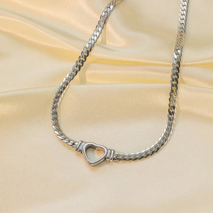 Cuban Link Heart Chain Necklace For Women Gold Plated Stainless Steel Waterproof Necklaces Bracelet 45 cm