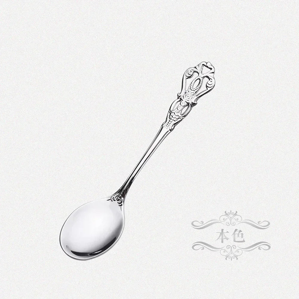 Stainless Steel Small Spoon Gold Royal Mini Spoon Fork for Dessert Coffee Fruit Tea Western Tableware Silverware Gift Home Docor