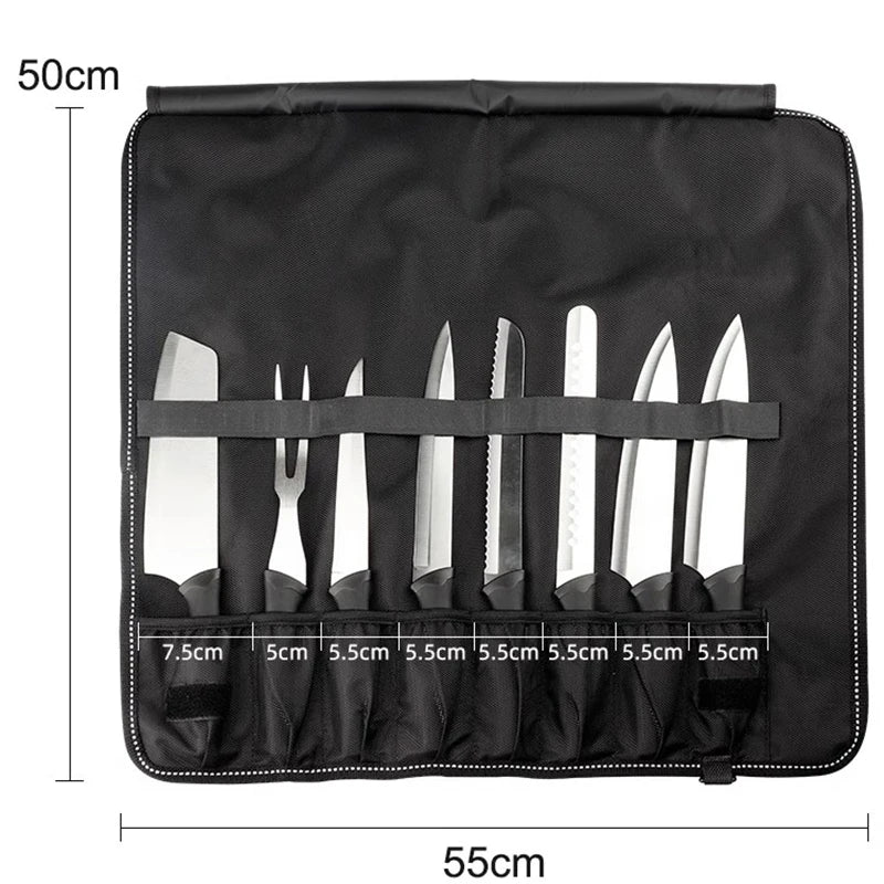 Chef Knife Roll Bag Nylon Cook Kitchen Slicing Santoku Japanese Knife Storage Pocket Portable Picnic Carry Case