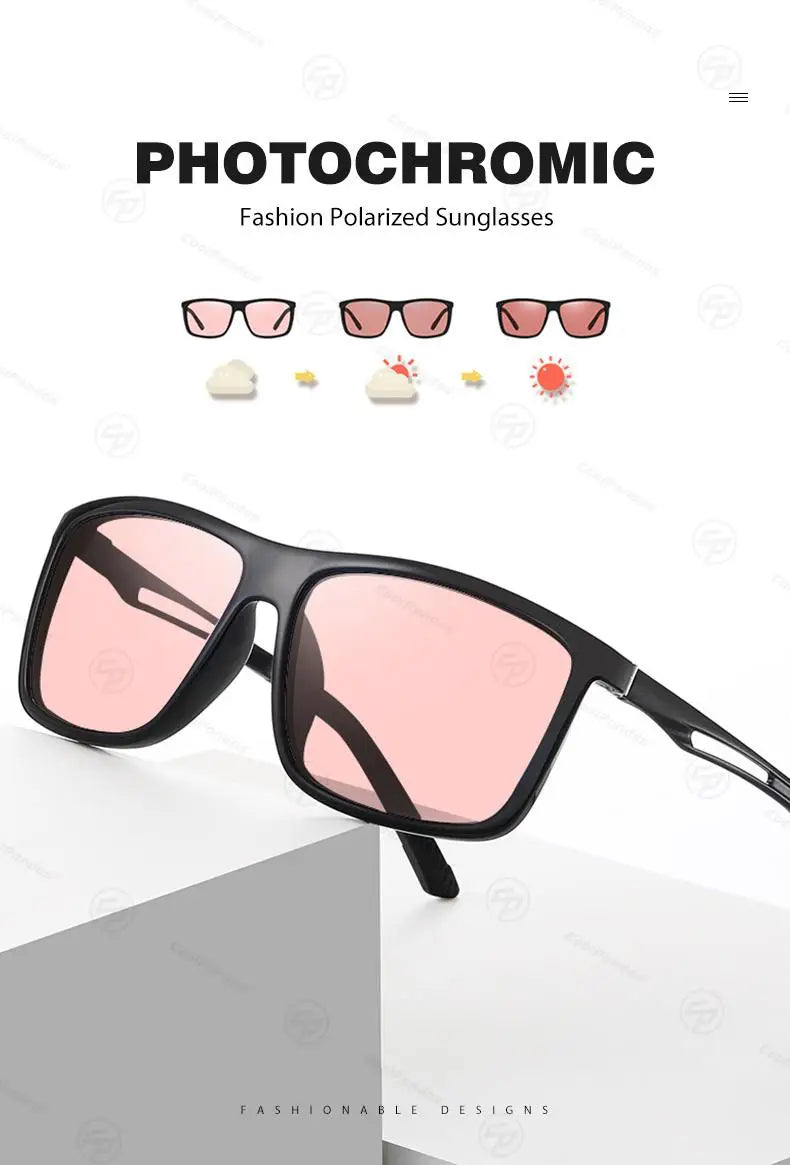 Square Retro Photochromic Polarized UV400 Purple Lens Sunglasses for Men Women