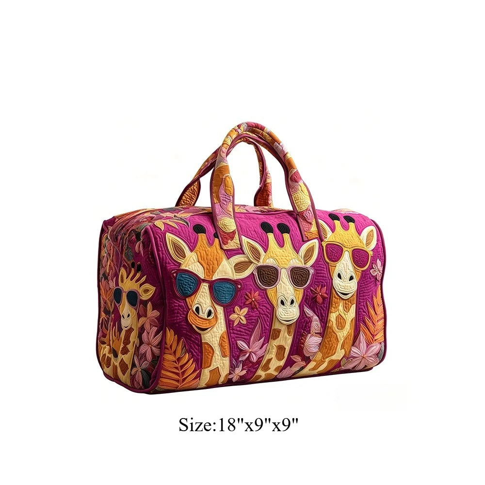 Travel Duffel Bag Quilted Weekender Bag 3D Giraffe Print Luggage African Animal Pattern Carry On Bag for Vacation Beach Camping