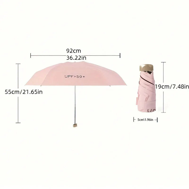 Mini Pocket Folding Umbrella Aluminum Alloy Frame Five Fold UV Protection Ultra Light Compact Travel Umbrella Sun Rain Use