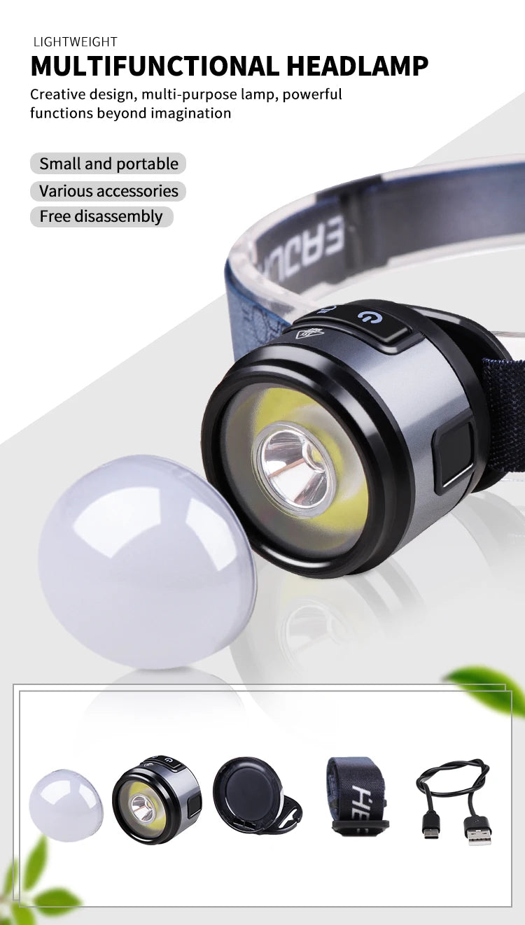 XPG + COB Multifunction Headlamp Rechargeable Magnetic Clip Light Camping Work Torch with Red Light