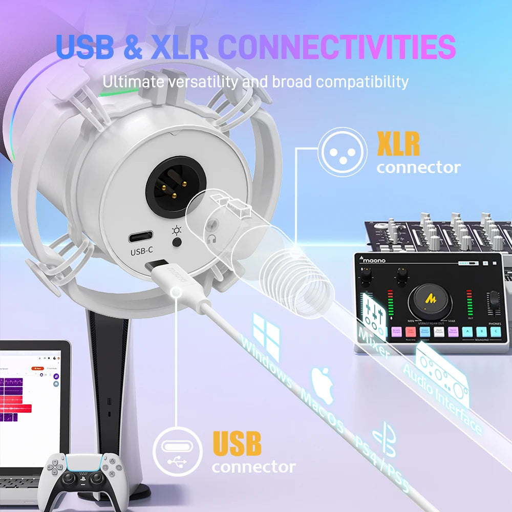 PD200X RGB Gaming Microphone Dynamic Microphone USB/XLR Dual Mode Microphone Podcast Mic RGB USB Gaming Mic XLR Mic