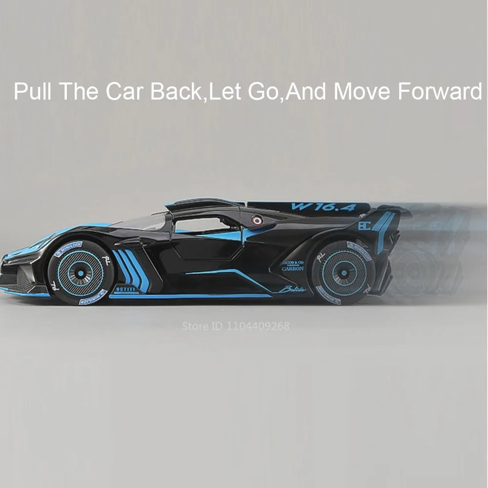 1:24 Scale Bolide Atlantic Car Model Toy Alloy Body Rubber Tire Shock Absorption Vehicle Models Sound&Light Ornaments Gifts