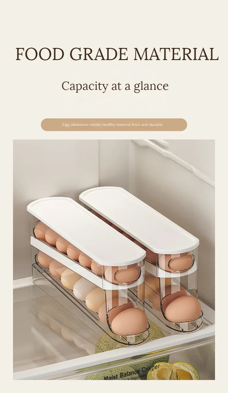 Bilayer Ladder-Style Egg Storage Box – Automatic Rolling Refrigerator Egg Holder & Organizer Rack