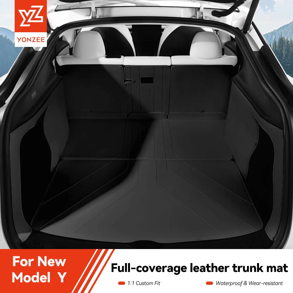 Nappa Leather Full Coverage Trunk Mat Set for Tesla Model Y Juniper 2025 2026 7 Piece Cargo Liner