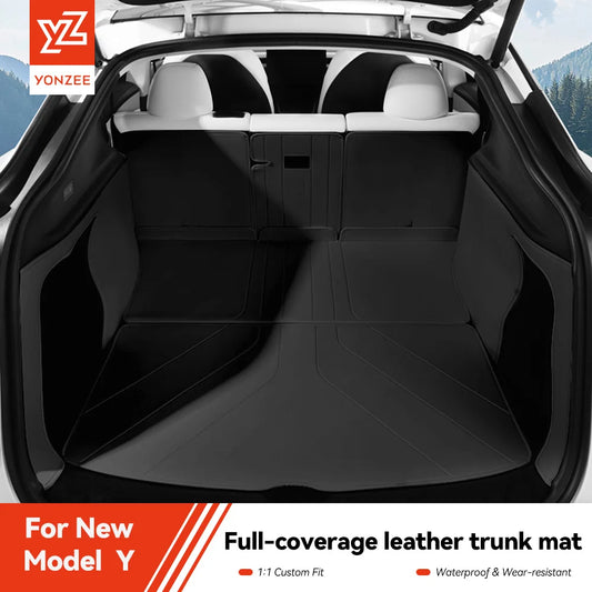 Nappa Leather Full Coverage Trunk Mat Set for Tesla Model Y Juniper 2025 2026 7 Piece Cargo Liner