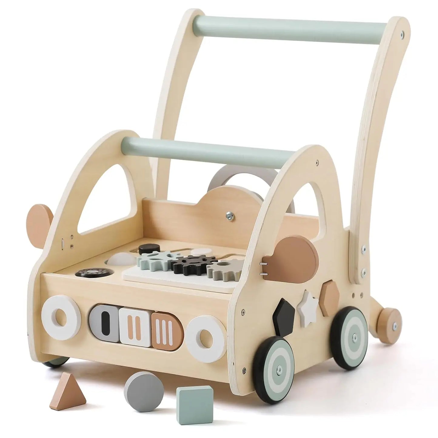 Baby Wooden Toy Newborn Learning To Walk Toy Educational Sensory Play Multi-functional Wooden Cartoon Car Toy Baby Gift With Box