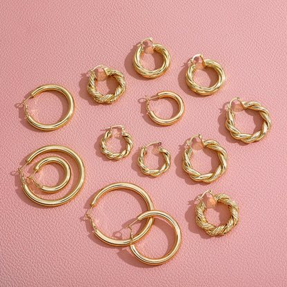 Trendy Geometric Twisted Thick Hoop Earrings Fashion Gold Color Big Round Circle Earrings