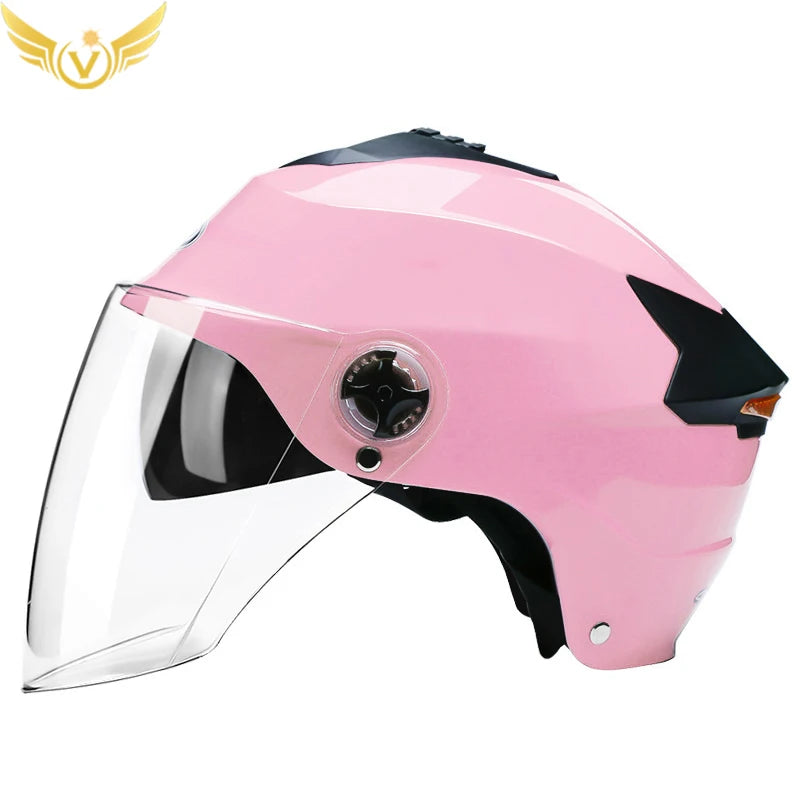 LED Motorcycle Half Helmet with Dual Visor Rechargeable Light