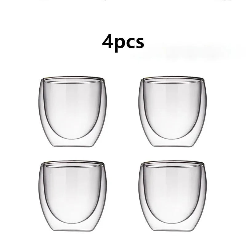 2/4/6pcs Screw Thread Espresso Cups Set Double Wall Glass Coffee Mugs Set 80ml Shot Glass Insulated Teacup Coffee Accessories