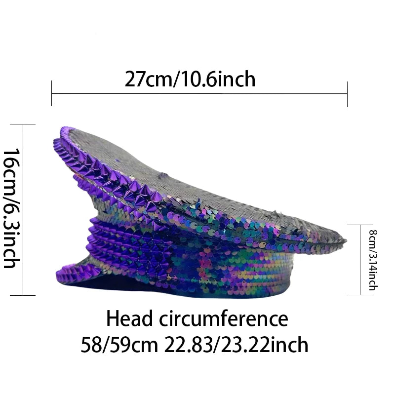 Violet Pool & Beach Steampunk Top Hat, Elegant Captain Hat Rhinestone Burning Man Woman, Party Caps for Man Original