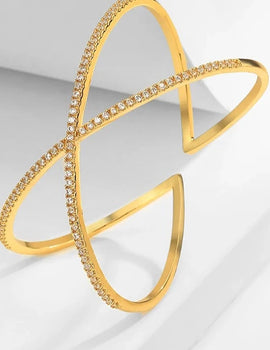 Luxury Cubic Zirconia X shape Cuff Bangles For Women Fashion Cross Girl