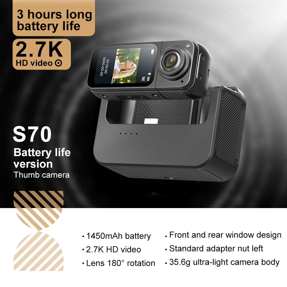 Thumb Action Camera 2.7K Mini Cam with Bracket Sport Body Cam Charging Bay Pocket Cameras Recorder megnetic Attraction Camera