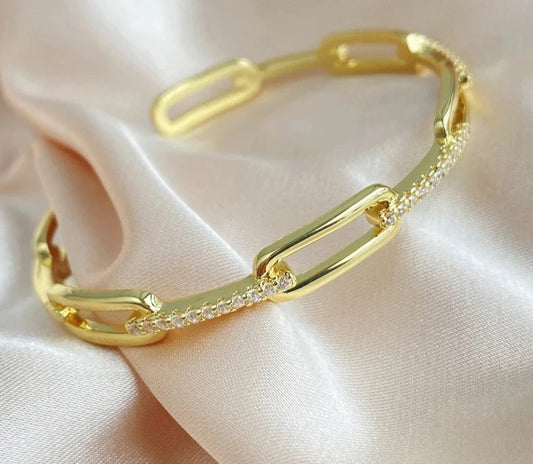 INS Trendy Gold Color Chain Shape Cuff Bangles