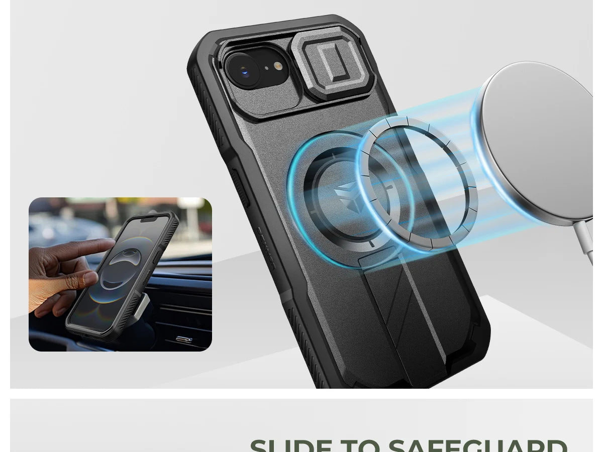 For iPhone 16e Compatible MagSafe Case with Slide Camera Cover and Adjustable Kickstand Shockproof Bumper Slim Protective Case