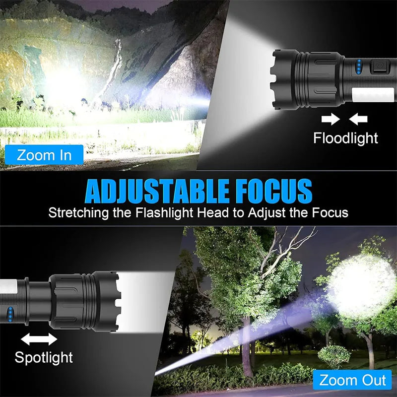 Rechargeable LED Flashlight With Magnetic Base Zoom And Power Display
