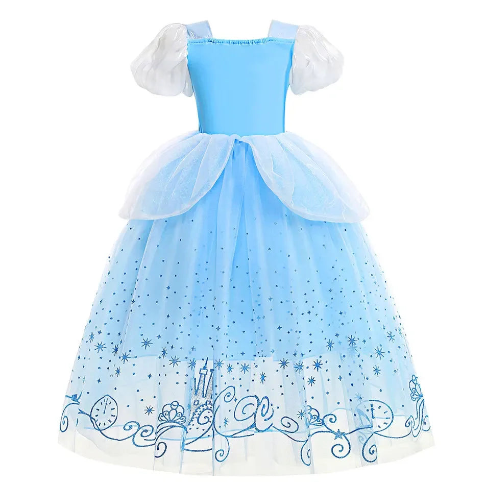 Halloween Children Bubble Sleeve Dress Blue Girls Tutu Costume Birthday Party Gown for Purim Gift