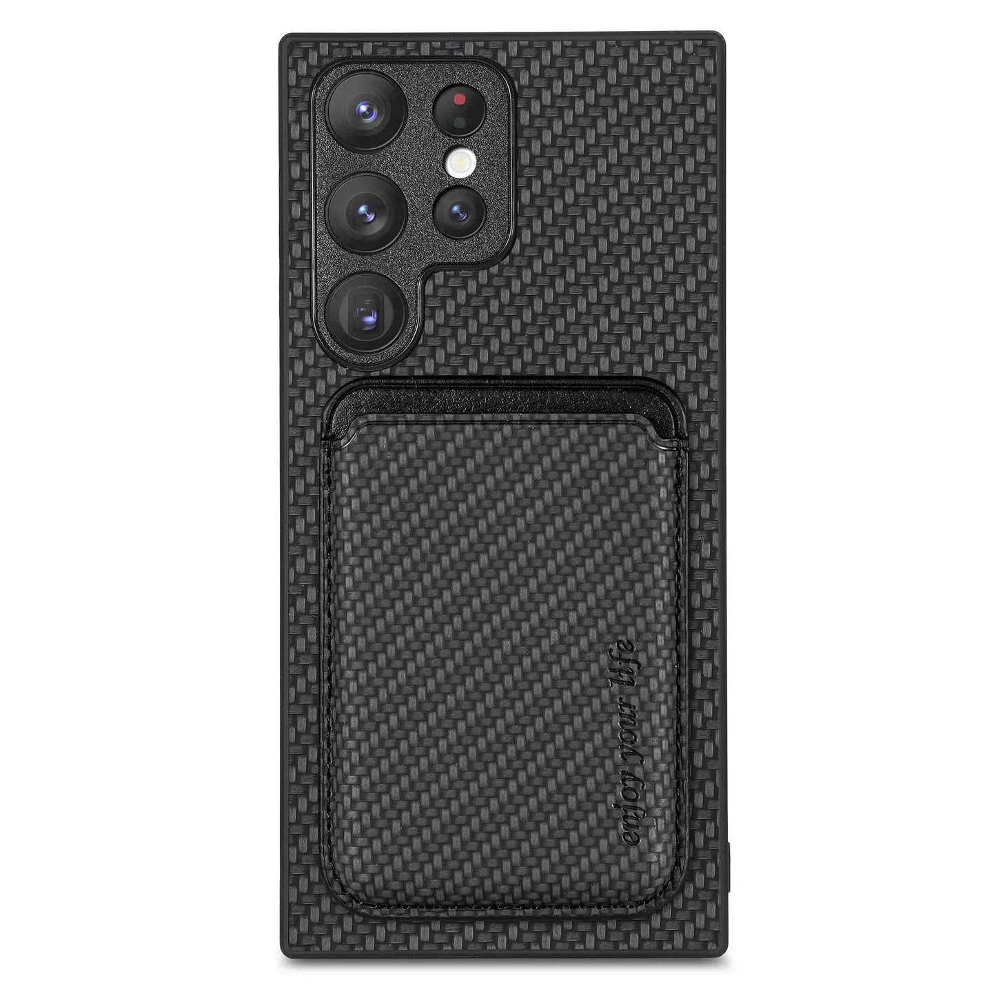 Carbon Fiber Style MagSafe PU Leather Case for Samsung Galaxy S26 / S25 / S24 / S23 Magnetic Card Holder Cover