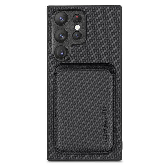 Carbon Fiber Style MagSafe PU Leather Case for Samsung Galaxy S26 / S25 / S24 / S23 Magnetic Card Holder Cover