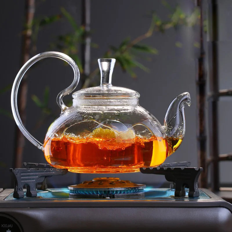 Flower Puer Glass Tea Teapot with Tea Filter