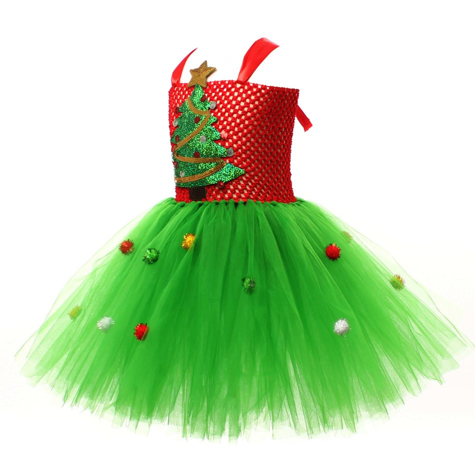 Sparkly Christmas Elf Tutu Dress for Girls Santa Claus Costumes for Kids Birthday Halloween Outfit Children Xmas Holiday Clothes