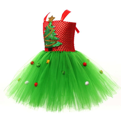 Sparkly Christmas Elf Tutu Dress for Girls Santa Claus Costumes for Kids Birthday Halloween Outfit Children Xmas Holiday Clothes