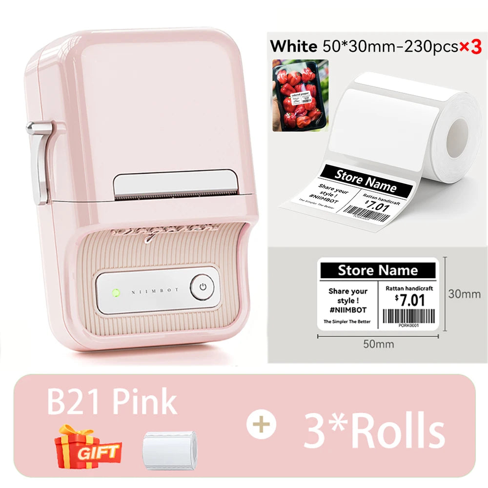 B21 / B1 Thermal Label Printer, Bluetooth Wireless Sticker Maker 20–50mm, Portable Inkless Barcode Label Printer for Clothing & Jewelry