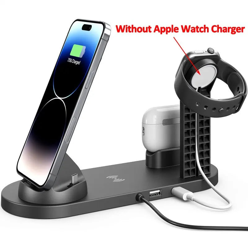 5 In 1 Wireless Charger Stand Pad For iPhone 15 14 13 Apple Watch Airpods Desk Phone Chargers Fast Charging Dock Station