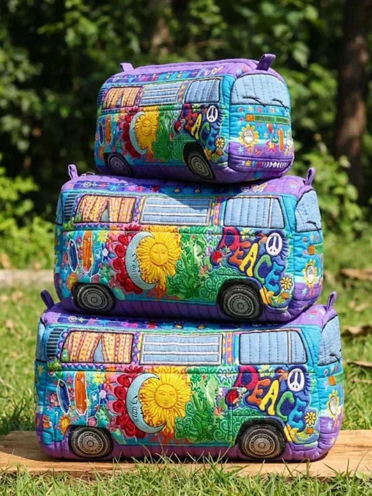 3-Size Quilted Cosmetic Bag 3D Printed Cute Animal Floral Printed Patchwork Makeup Toiletry Pouch Travel Organizer Storage Box