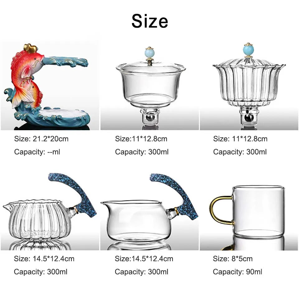 Fish Magnetic Teapot Glass Lazy Automatic Tea Making Household Pu'er Oolong Tea Set Infuser Drinking