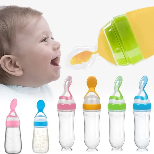 Squeezing Baby Feeding Bottle Silicone Newborn Baby Training Rice Spoon Infant Cereal Food Supplement Feeder Toddler Milk Bottle