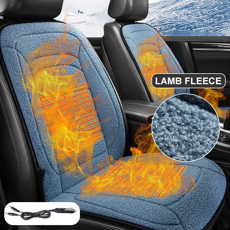 Heated Car Seat Cover 12V Fast Heating Seat Cushion Warm Plush Car Seat Heating Covers Seat Protector Auto Seat Heater Pads Mat
