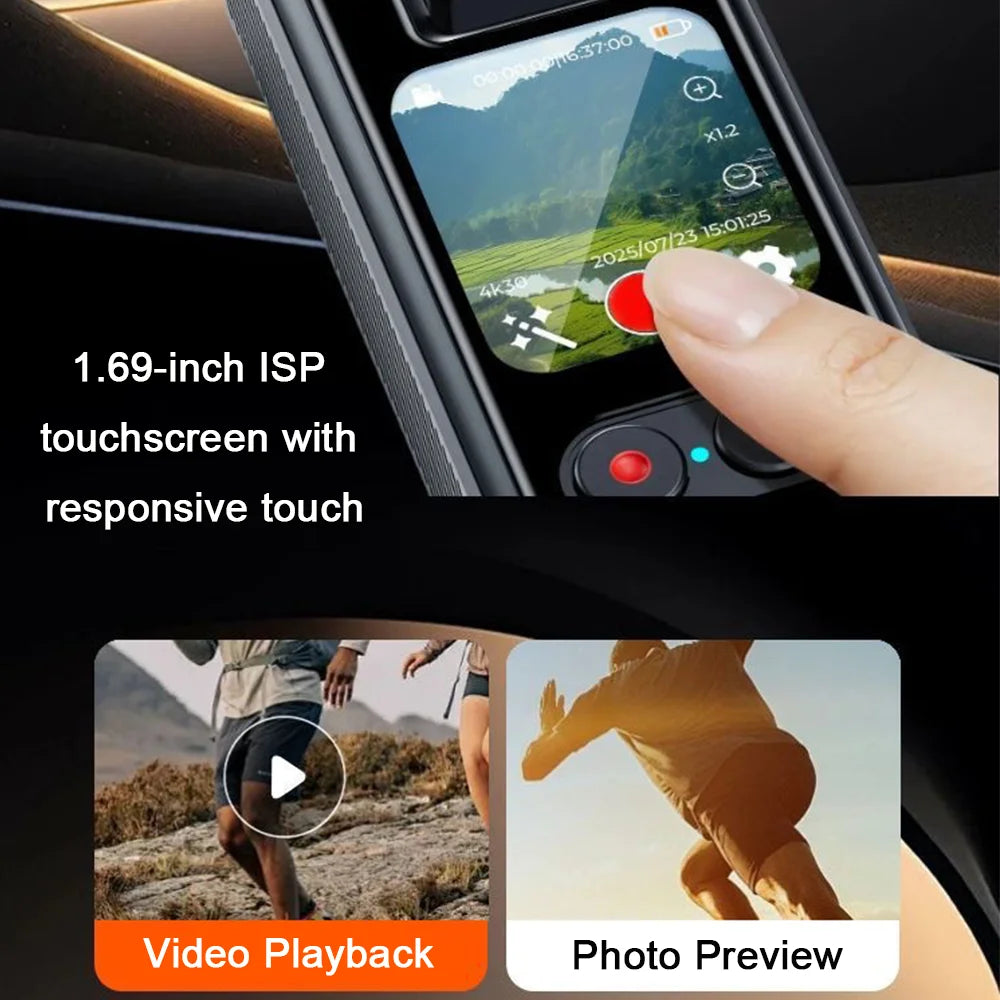 4K Pocket Action Camera Touchscreen Zoom Bodycam with EIS Waterproof Cam Vlogging Recording 180° Rotatable Sports Video Camera
